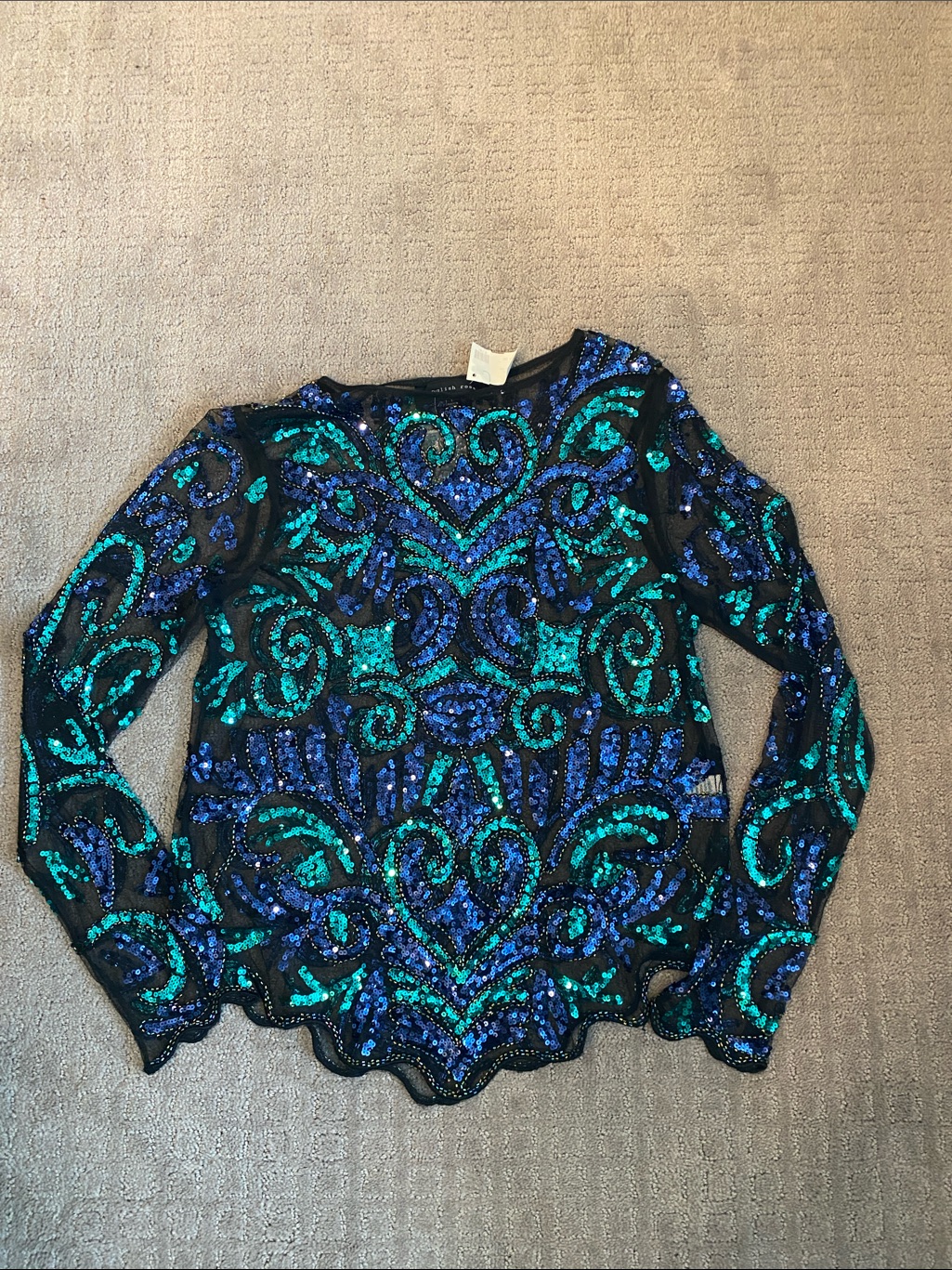 Black Sequin Lace Top,Nwt,Large